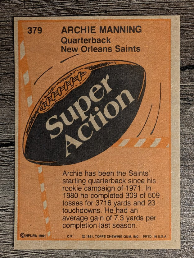 1981 Topps #379 Archie Manning SA