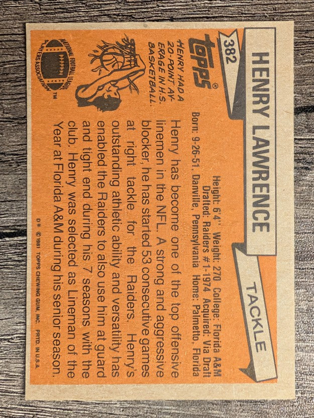 1981 Topps #382 Henry Lawrence RC