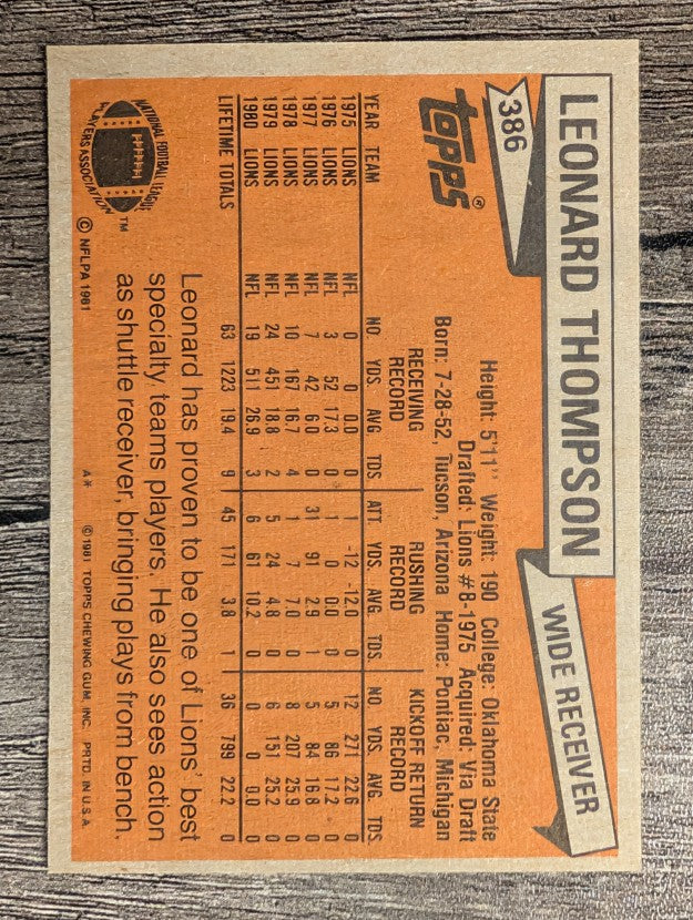 1981 Topps #386 Leonard Thompson