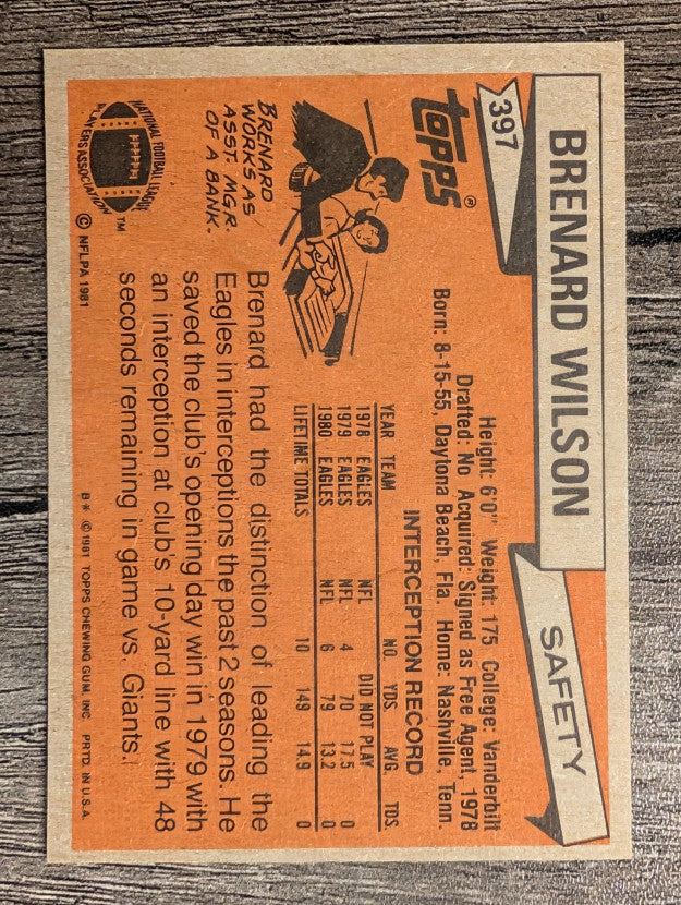 1981 Topps #397 Brenard Wilson