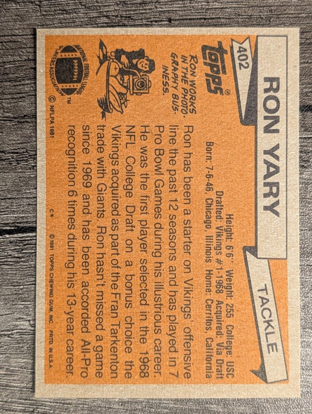 1981 Topps #402 Ron Yary