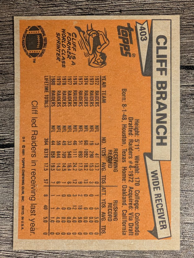 1981 Topps #403 Cliff Branch