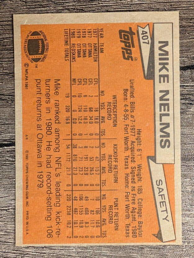 1981 Topps #407 Mike Nelms RC
