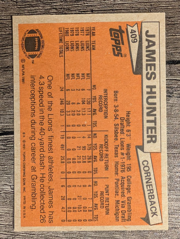 1981 Topps #409 James Hunter