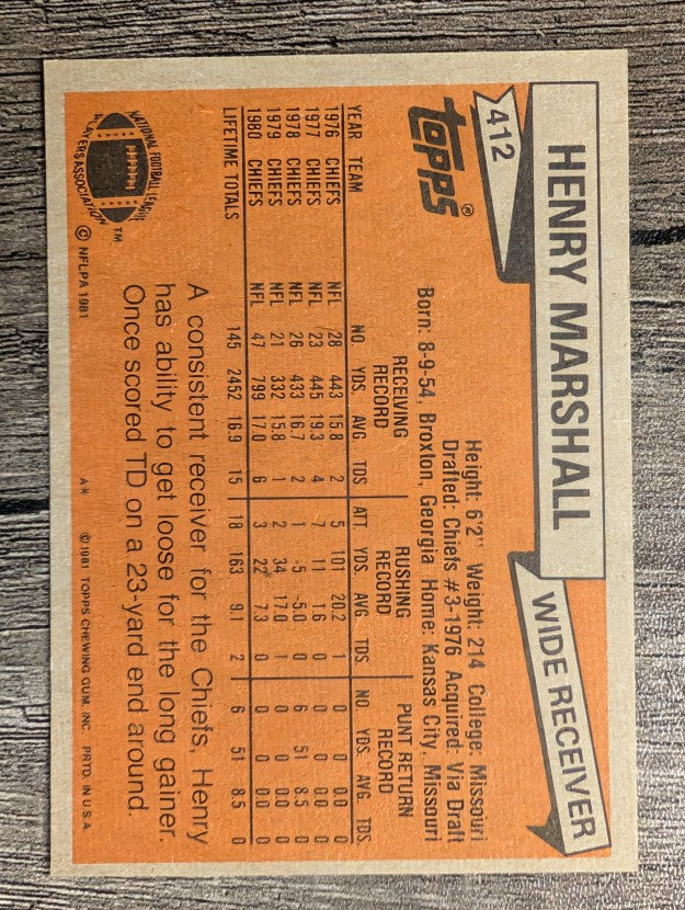 1981 Topps #412 Henry Marshall