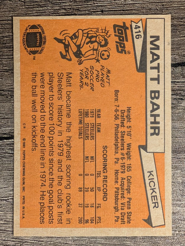 1981 Topps #416 Matt Bahr