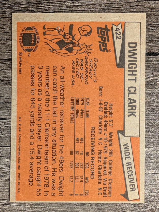 1981 Topps #422 Dwight Clark RC