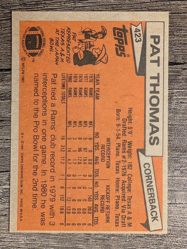 1981 Topps #423 Pat Thomas RC
