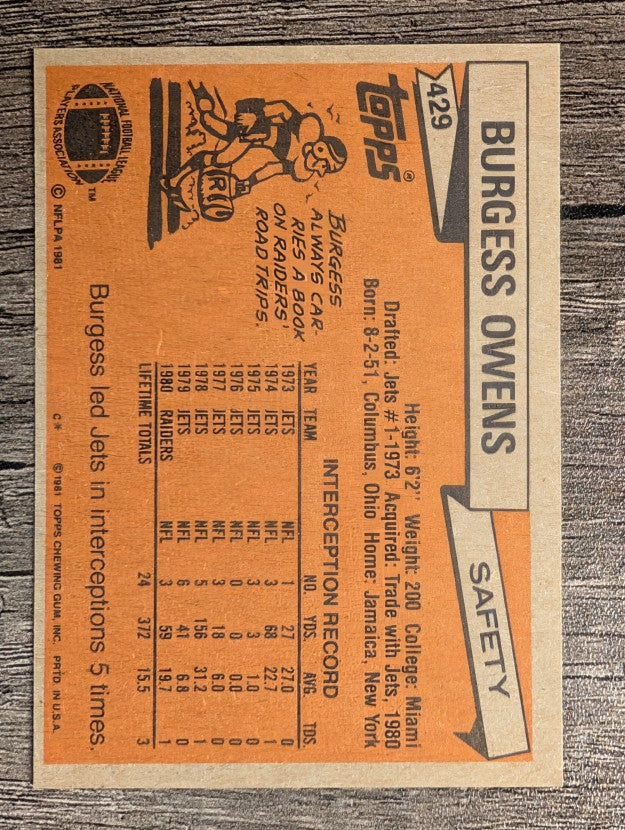 1981 Topps #429 Burgess Owens