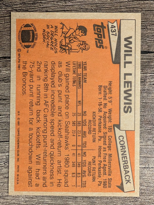 1981 Topps #437 Will Lewis