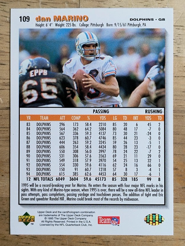 1995 Collector's Choice Player's Club #109 Dan Marino