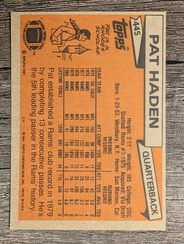 1981 Topps #445 Pat Haden