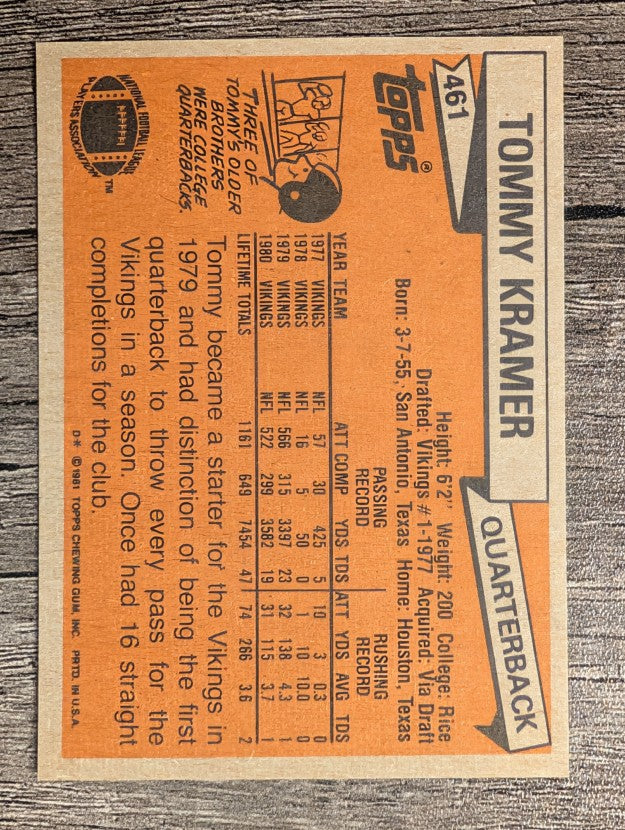 1981 Topps #461 Tommy Kramer