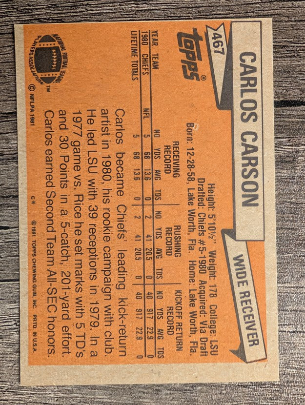 1981 Topps #467 Carlos Carson RC