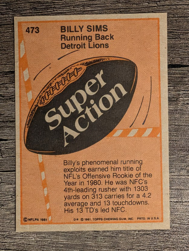1981 Topps #473 Billy Sims SA