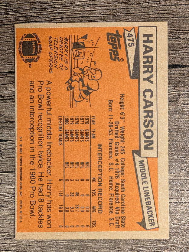 1981 Topps #475 Harry Carson