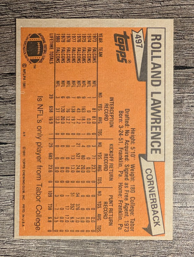 1981 Topps #497 Rolland Lawrence