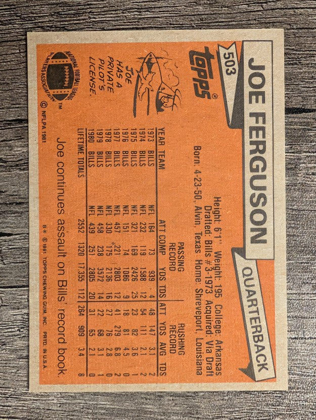 1981 Topps #503 Joe Ferguson