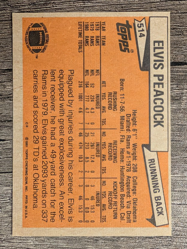 1981 Topps #514 Elvis Peacock RC