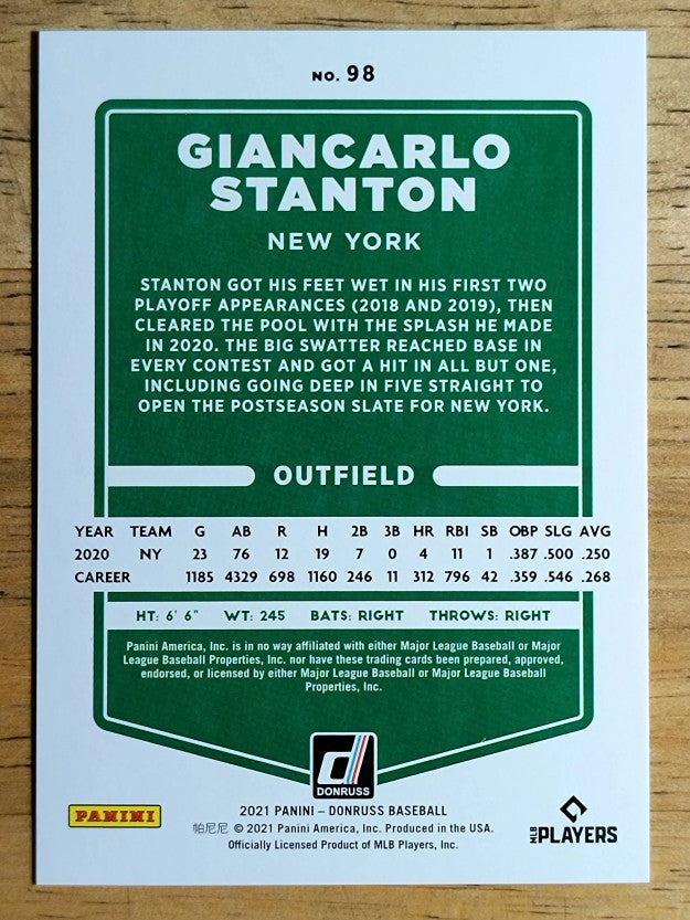 2021 Donruss Season Stat Line #98 Giancarlo Stanton/387