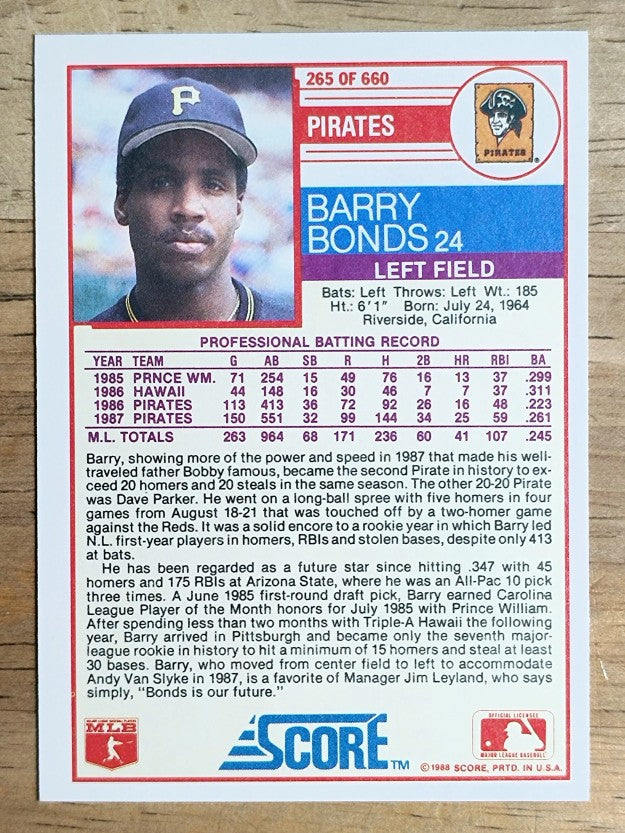 1988 Score #265 Barry Bonds