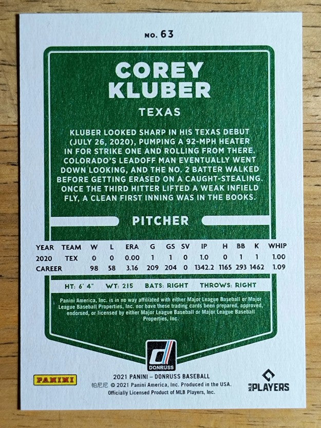 2021 Donruss Independence Day #63 Corey Kluber