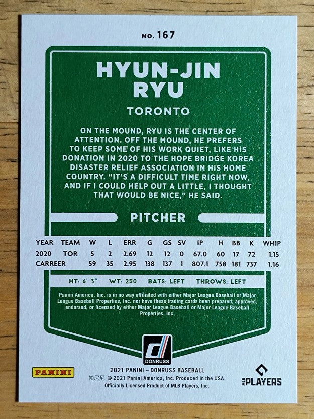 2021 Donruss Independence Day #167 Hyun-Jin Ryu