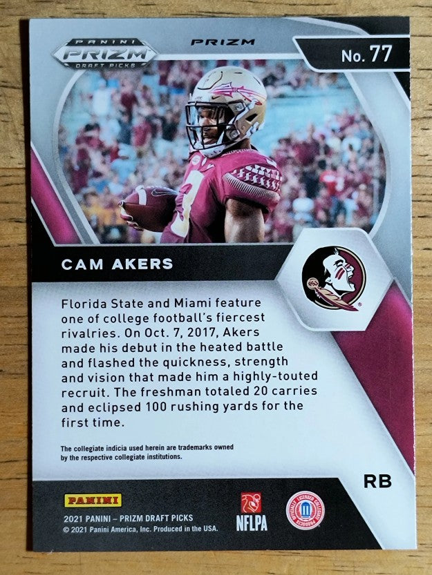 2021 Panini Prizm Draft Picks Prizms Orange Ice #77 Cam Akers