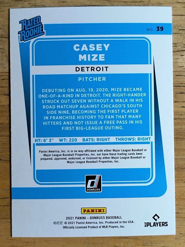 2021 Donruss Holo Blue #39 Casey Mize RR