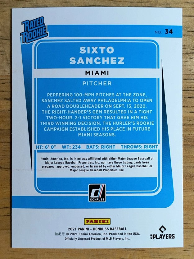 2021 Donruss Holo Blue #34 Sixto Sanchez RR