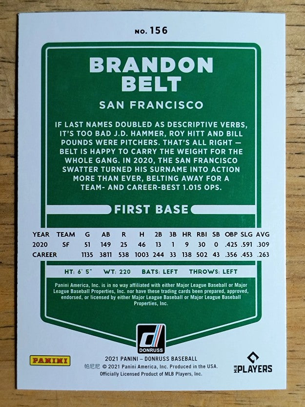 2021 Donruss Holo Blue #156 Brandon Belt