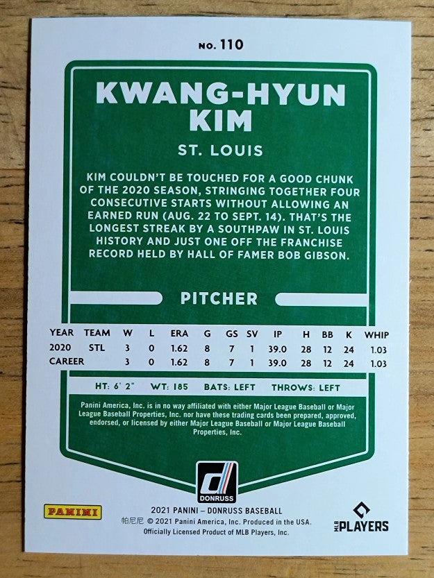 2021 Donruss Holo Blue #110 Kwang-Hyun Kim