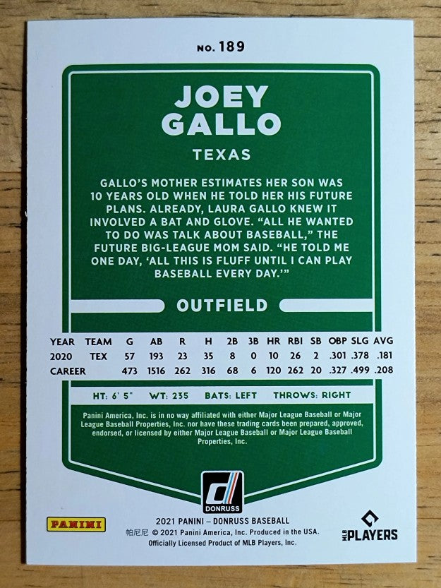 2021 Donruss Holo Blue #189 Joey Gallo