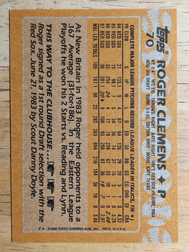 1988 Topps #70 Roger Clemens