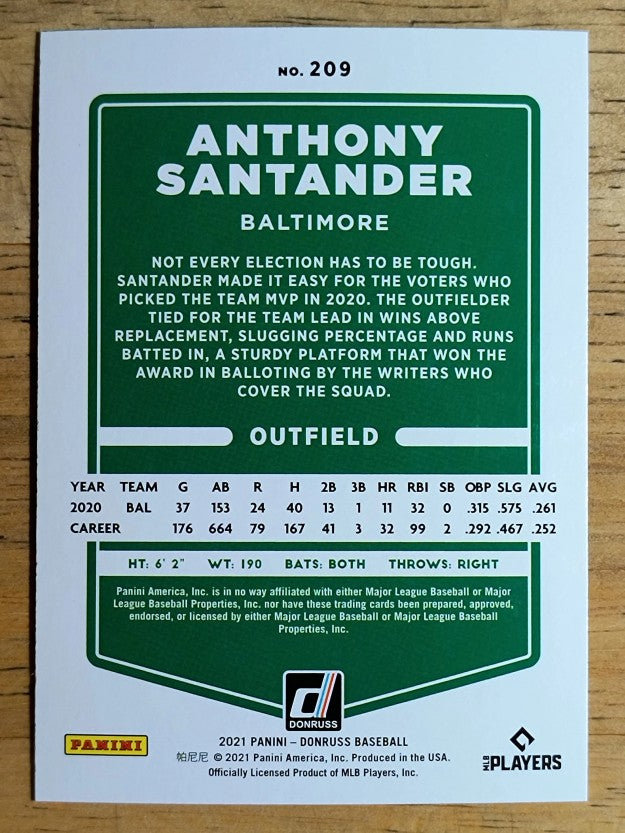 2021 Donruss Holo Blue #209 Anthony Santander
