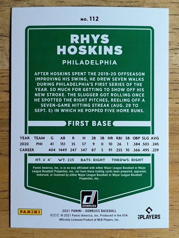 2021 Donruss Holo Blue #112 Rhys Hoskins