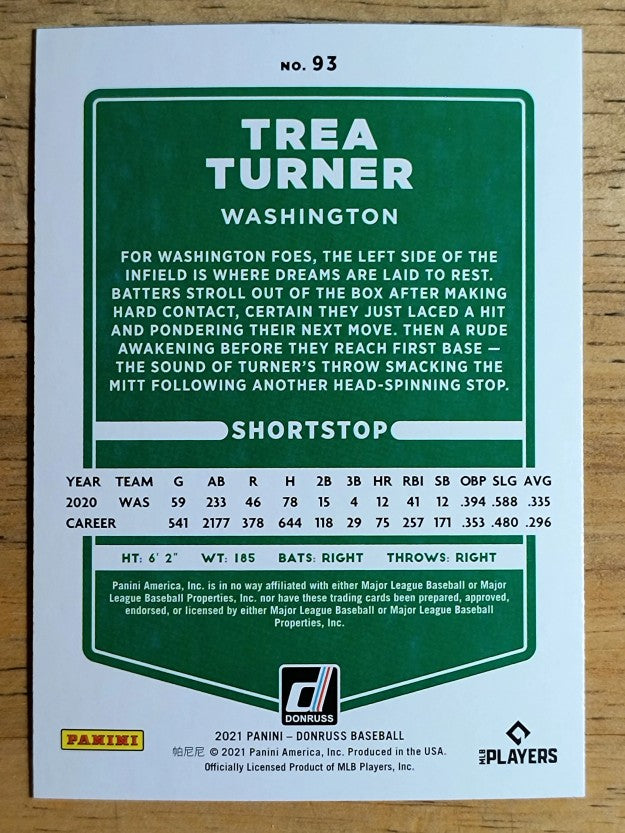 2021 Donruss Holo Blue #93 Trea Turner