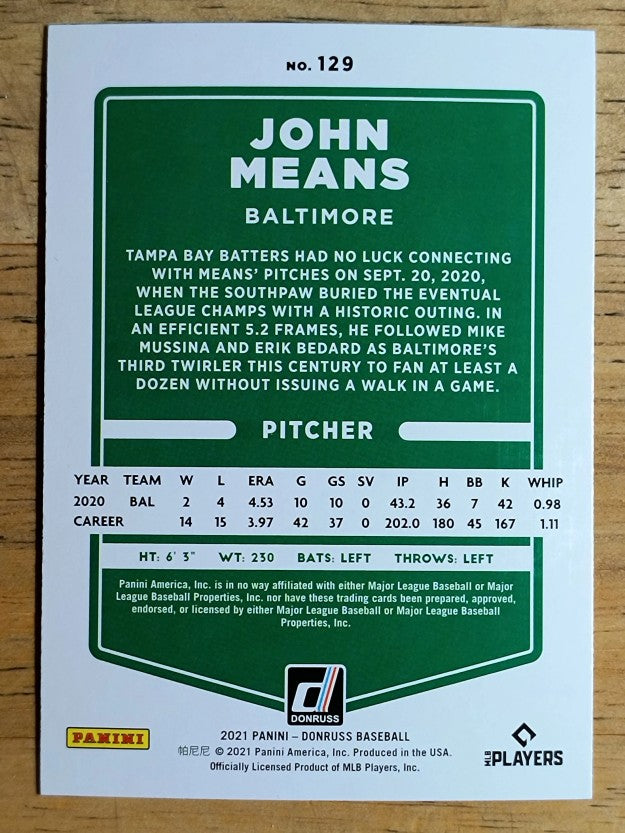2021 Donruss Holo Blue #129 John Means
