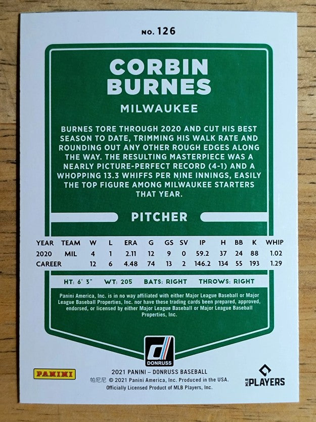 2021 Donruss Holo Blue #126 Corbin Burnes