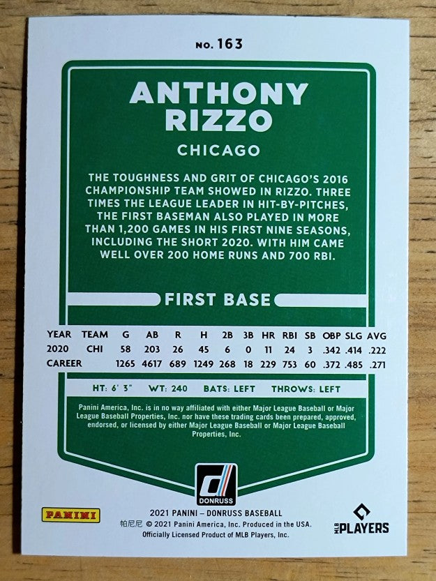 2021 Donruss Holo Blue #163 Anthony Rizzo