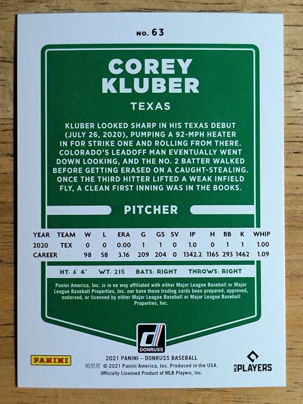 2021 Donruss Red #63 Corey Kluber