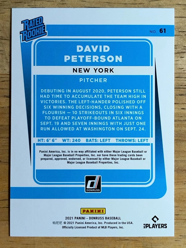 2021 Donruss #61 David Peterson RR RC
