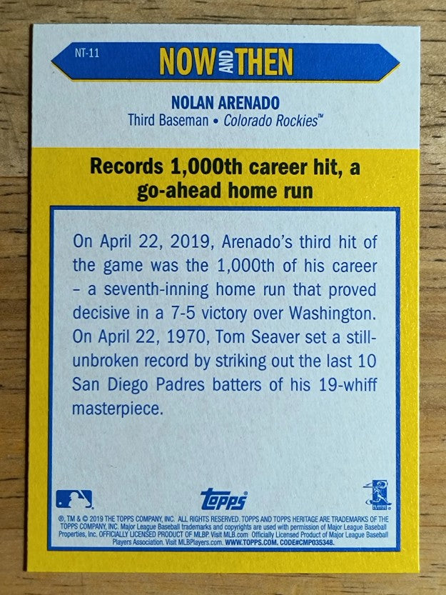 2019 Topps Heritage Now and Then #NT11 Nolan Arenado
