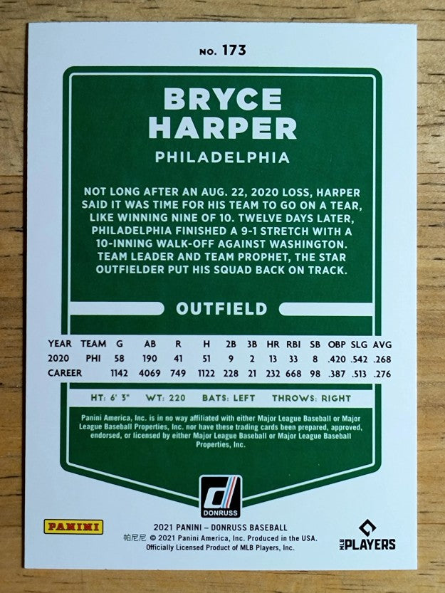 2021 Donruss #173 Bryce Harper