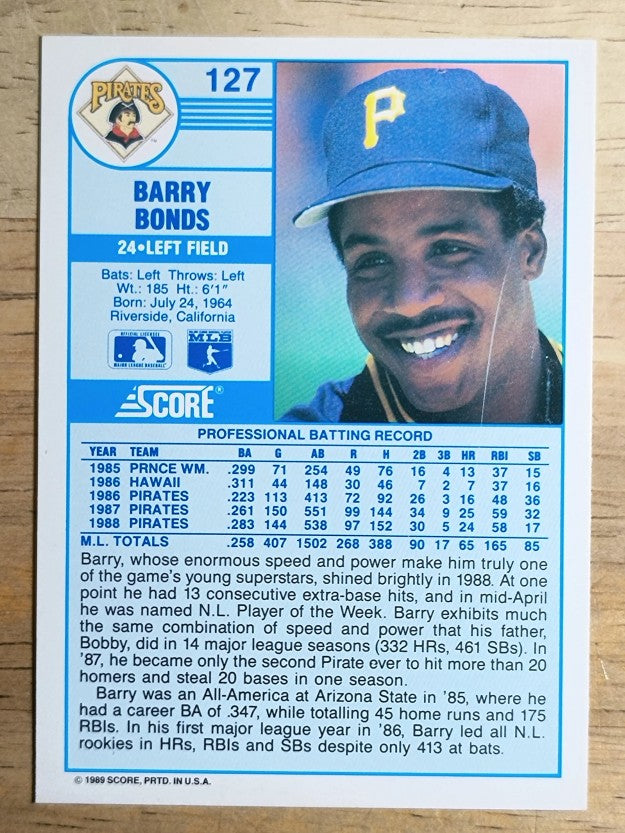 1989 Score #127 Barry Bonds
