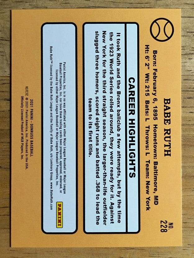 2021 Donruss #228 Babe Ruth RETRO