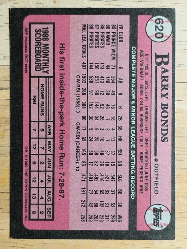 1989 Topps #620 Barry Bonds