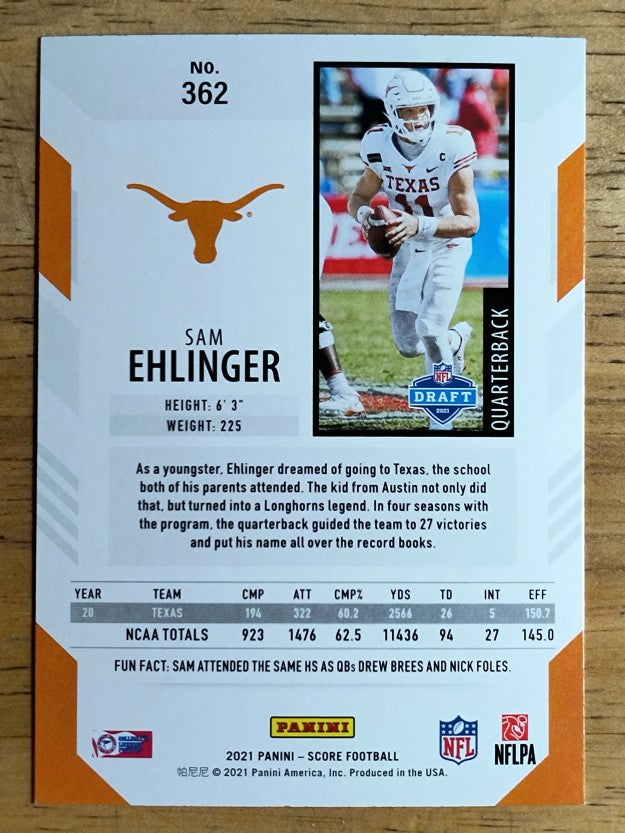 2021 Score #362 Sam Ehlinger RC