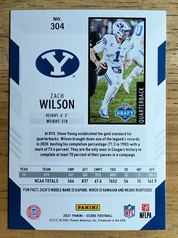 2021 Score #304 Zach Wilson RC