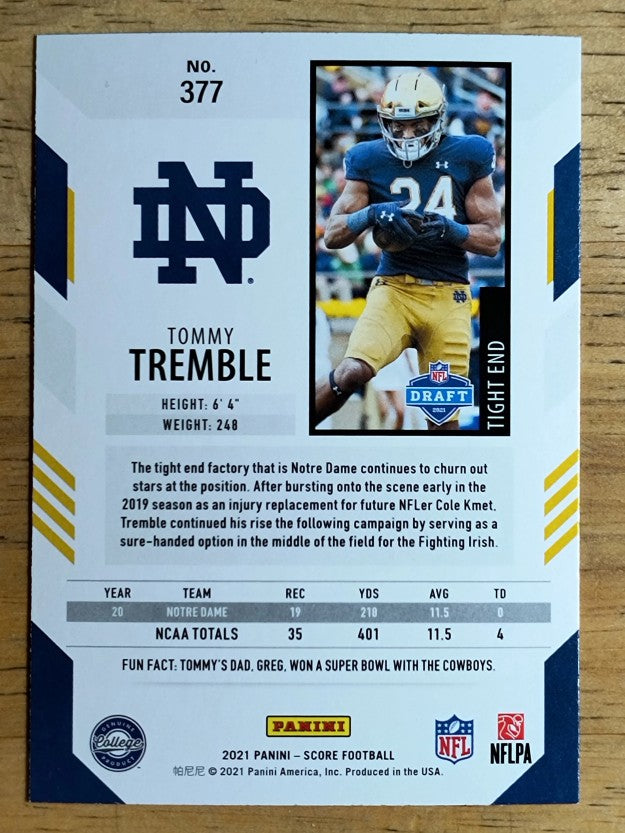 2021 Score #377 Tommy Tremble RC